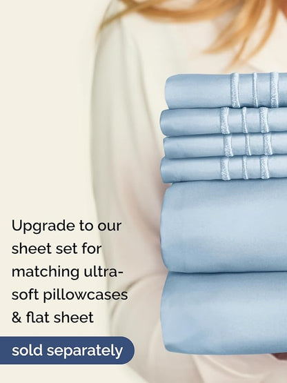 Extra Deep Twin XL Fitted Sheet - Hotel Luxury Single Fitted Sheet Only - Easily Fits 18 inch to 24 inch Mattress - Ultra Soft, Wrinkle & Fade Free w/Extra Deep Pocket - Breathable & Comfy - Sky Blue