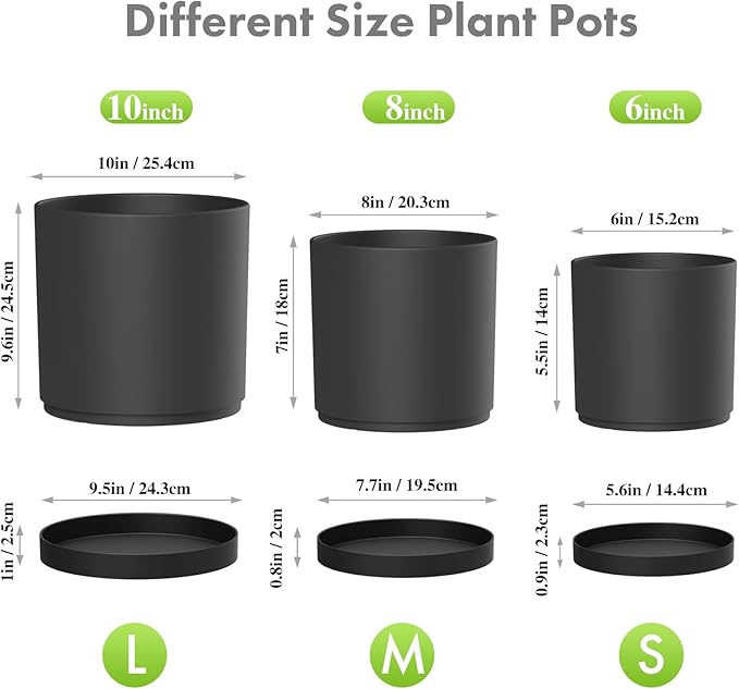 10/8/6 inch Large Deep Plant Pots