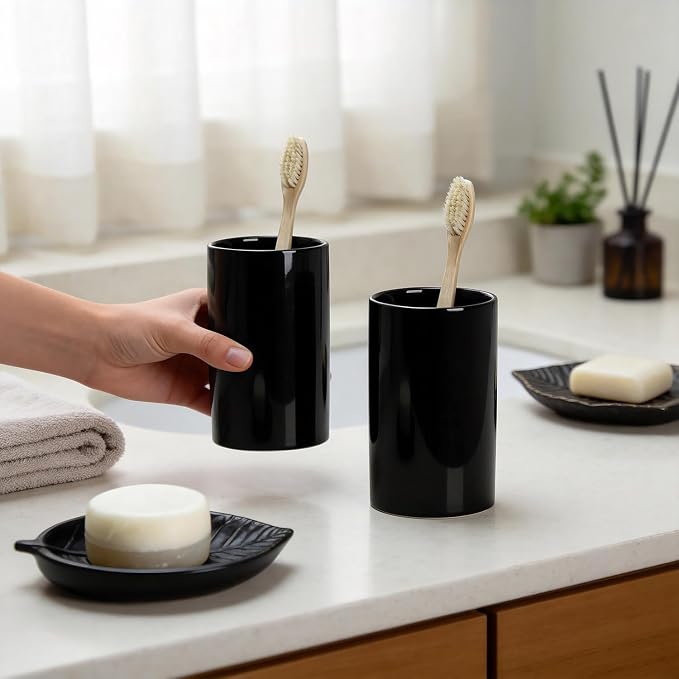 Gaolinci 2 Pcs Simple Solid Color Ceramic Mouthwash Cups, Bathroom Brushing Cup