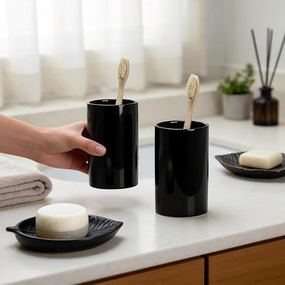 Gaolinci 2 Pcs Simple Solid Color Ceramic Mouthwash Cups, Bathroom Brushing Cup