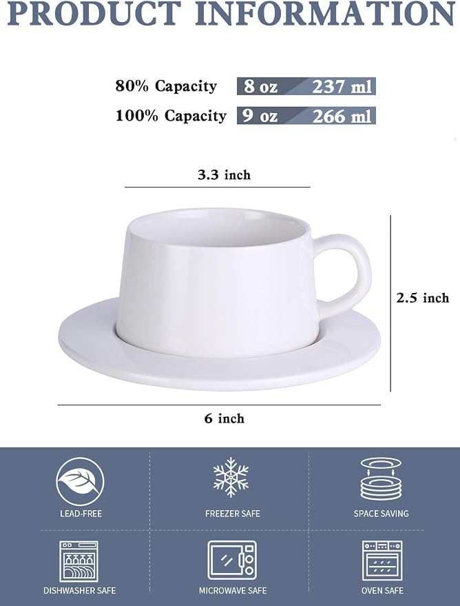 Kanwone Porcelain Stackable Cappuccino Cups