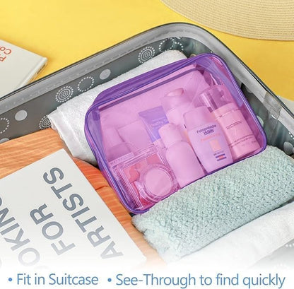 PACKISM 2 Pack Clear Toiletry Bags with Zipper, Water-resistant Cosmetic Bag, Clear Makeup Bag Fit Travel Essentials, Carry-on Travel Bag, Light Pinkish Purple