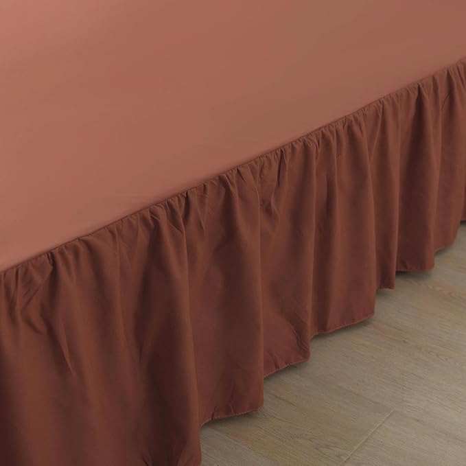 Bed Skirt Queen Size Ruffled Bed Skirt with Split Corners, 12 Inch Drop Dust Ruffle Bed Skirts with Platform, 12'' Queen, Rust