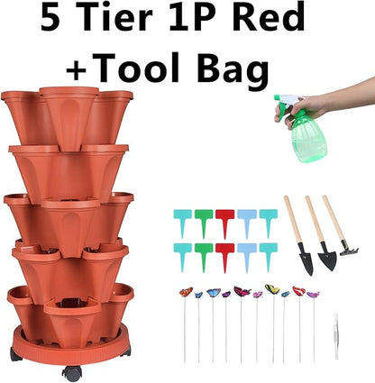 GameXcel Vertical Planter, 5 Tier Stackable Strawberry Planter