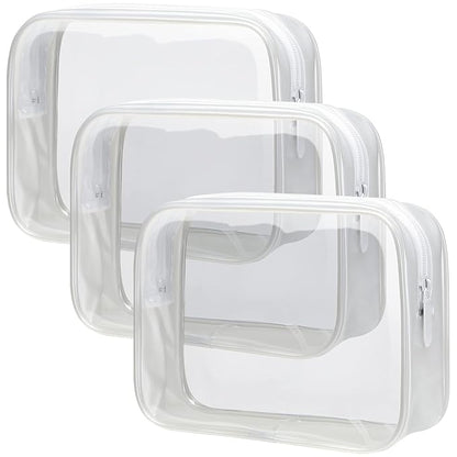 PACKISM Clear Toiletry Bag - 3 Pack TSA Approved Toiletry Bag Quart Size Bag, Travel Makeup Cosmetic Bag for Women, Carry on Airport Airline Compliant Bag, White