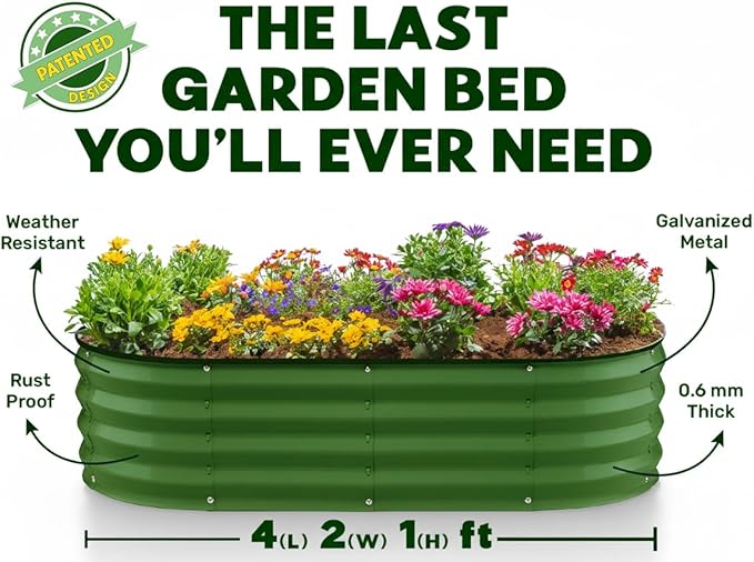 Plant & Plot Galvanized Raised Garden Beds Outdoor // 4×2×1 ft Planter Raised