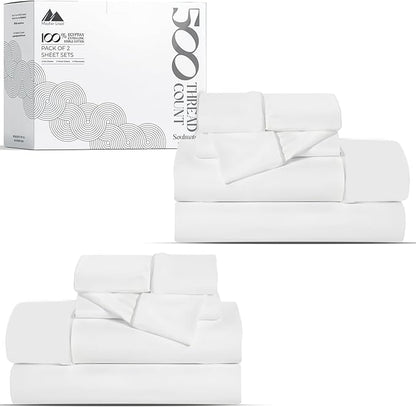 Mayfair Linen 100% Egyptian Cotton 2 Pack Full Sheet Set - Luxury 500 Thread Count Cotton Sheets Full Size (8 PC, Silver), Soft, Cooling, Sateen Weave, 16" Deep Pocket Hotel Quality Bed Sheet Set