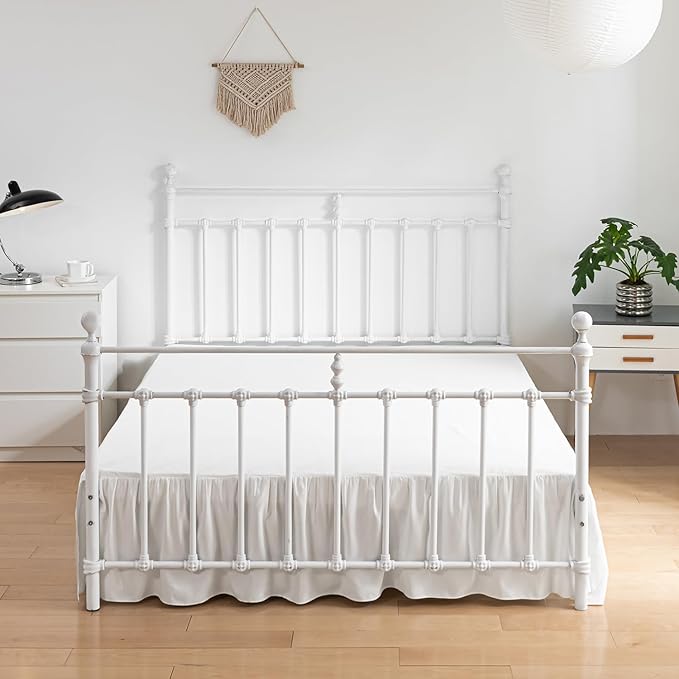 Bed Skirt Twin Size Ruffled Bed Skirt with Split Corners, 12 Inch Drop Dust Ruffle Bed Skirt with Platform, Ivory, Twin - 12" Drop