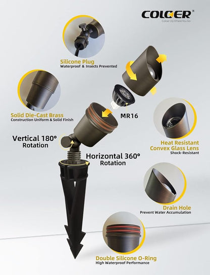COLOER Brass Landscape Spotlights, 12 Pack Spot Lights Outdoor