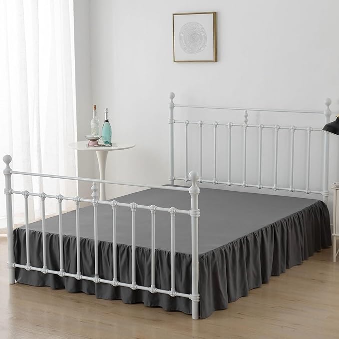 Bed Skirt Ruffled Bed Skirt with Split Corners, 18 Inch Drop Dust Ruffle Bed Skirt with Platform, Dark Grey,18" Full