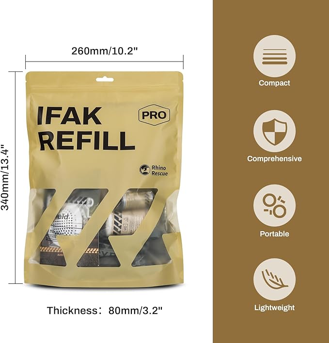 RHINO RESCUE IFAK Refill Kit 17Pcs with CAT Gen-7 Tourniquet, Emergency Tactical First Aid Kit Medical Supplies, IFAK Trauma Kit Combat Pack for Trauma Wound Care, Gunshot, Survival, Car & Camping