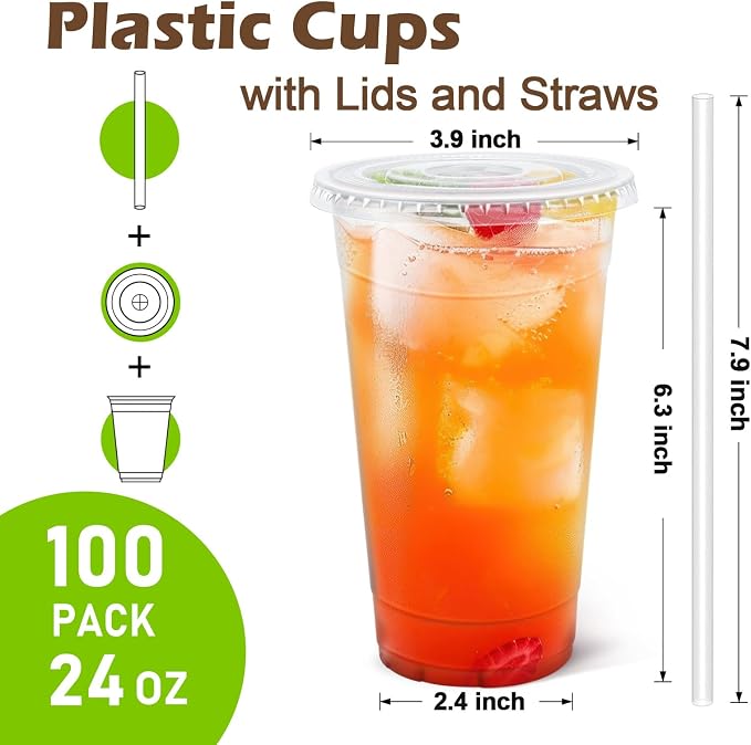 Clawsoff 100 Pack 24 oz Disposable Clear Plastic Cups