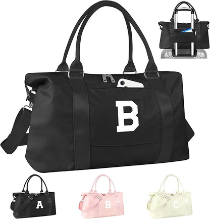 Initial Travel Duffel Bag Sports Gym Bag for Boys Teen Birthday Gifts,Black Personalized Weekender Bag Carry On Tote Bags for Men,Waterproof Overnight Luggage Bag Airplane Travel Essentials(Letter B)