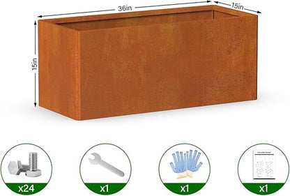 Co rten Steel Planter 36X15X15 inch Large Rectangular Planter Box Rustic Style