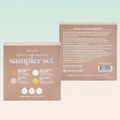 Kitsch Shampoo and Conditioner Set - 4pc Sampler Bars with Rice Water Shampoo and Conditioner, Castor Oil Shampoo & Coconut Oil Conditioner - Bottle-Free Beauty for Hair Growth, Repair & Moisture