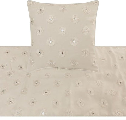 The HomeCentric King Queen Twin White Decorative Queen 74"x18" Bed Runner with 2 Pillow Cover, Mirror Embroidery Bed Scarf on Cotton Fabric - Mirror Lover