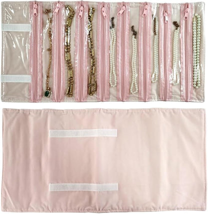 Travel Jewelry Roll Bag Portable Organizer Pouch With Grids&PVC Cover Storage Bags for Necklace, Bracelet, Bracelet,Ring, Badge, Pendant