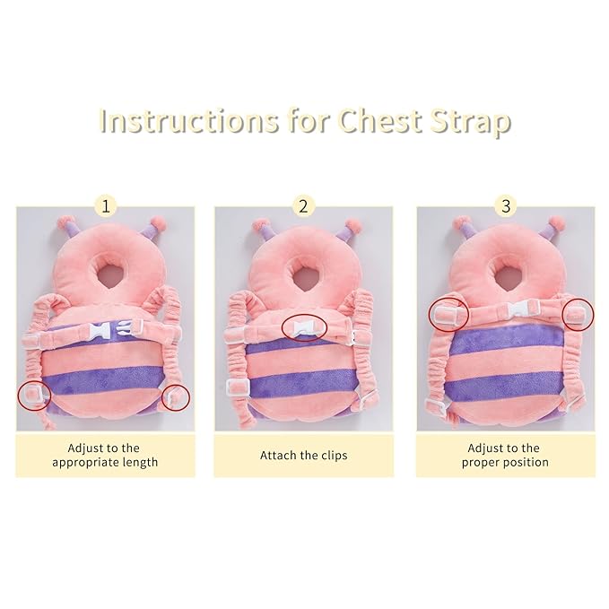 Baby Head Protector Backpack, Toddler Padded Carrier With Elasticated Wear (Pink Butterfly)