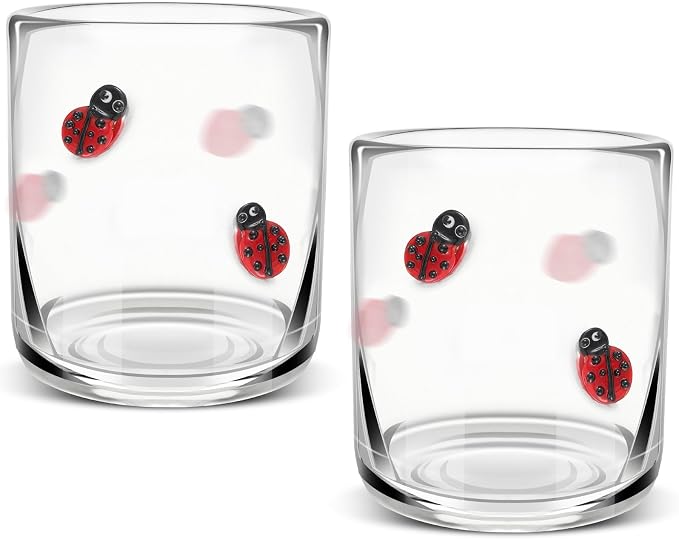 SiliFine 2 Pcs Ladybug Icon Juice Glasses - 14oz Cute Ladybug Stemless Wine