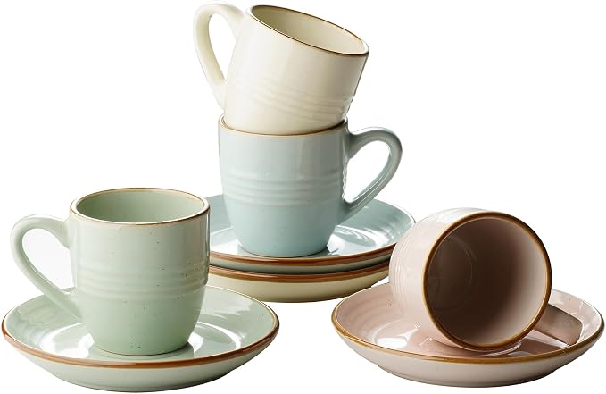 famiware 3oz Espresso Cups and Saucers, Stoneware Demitasse Cup