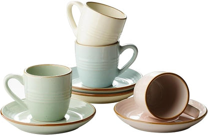 famiware 3oz Espresso Cups and Saucers, Stoneware Demitasse Cup
