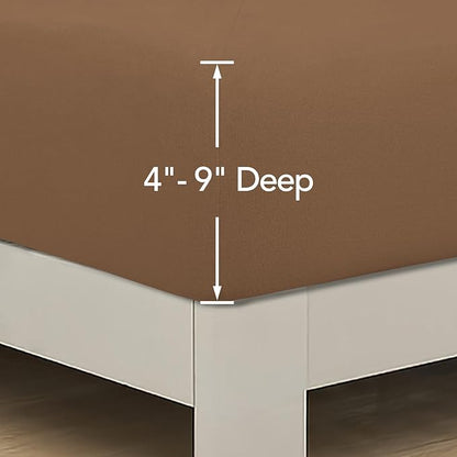 PureFit Stretchy Box Spring Cover Full - Elastic Fitted Box Spring Wrap Around 4 Sides, Wrinkle & Fading Resistant Fits Full Size Beds, Brown