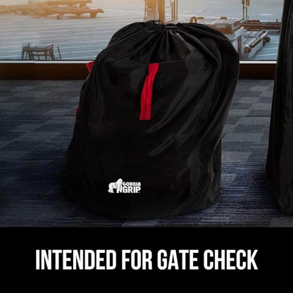GORILLA GRIP Car Seat Travel Bag for Airplane Gate Check, Easy Carry Backpack Bags Cover Carseats, Infant Baby Carriers and Toddler Booster Seats for Airport, Child Air Travels Airport Essential, Red
