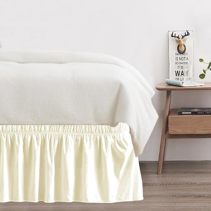 Twin Bed Skirt, Elastic Wrap Around Bed Skirt Twin Size, Bed Skirts for Adjustable Bed, Easy Fit with 18" Drop Length Tailored Drop Dust Ruffle (Light Yellow)