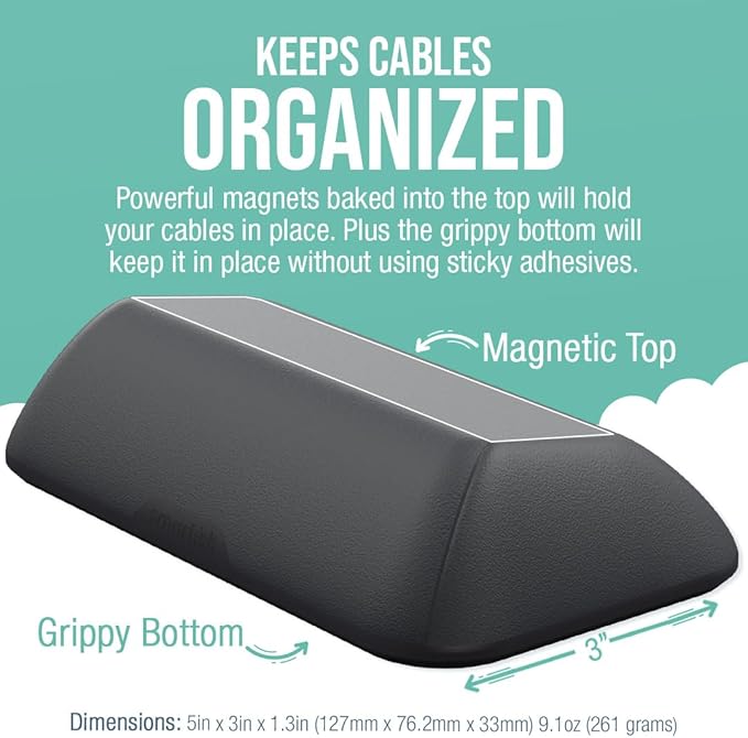 Smartish® Magnetic Cord Holder - Bigger Cable Wrangler Organizer with Magnet Clips for Charger Management on Desktop, Nightstand, or Side Table - Holds 6+ Cables - Black Tie Affair