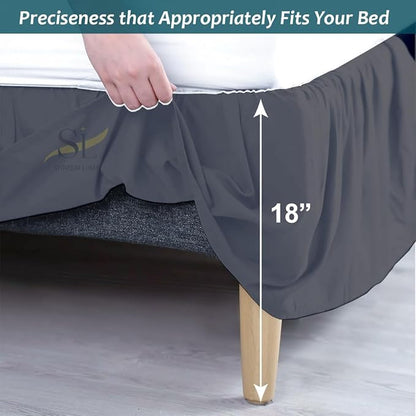 Shreem Linen Ruffled Bed Skirt with Split Corners, Gathered Style, 100% Microfiber, 18-Inch Drop, Dust Ruffle Bedskirt with Platform, Twin-XL, Dark Grey