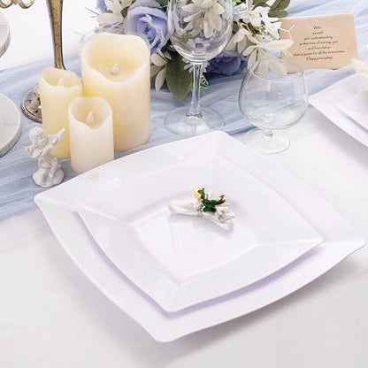 Morejoy 60 Pcs White Square Plastic Plates
