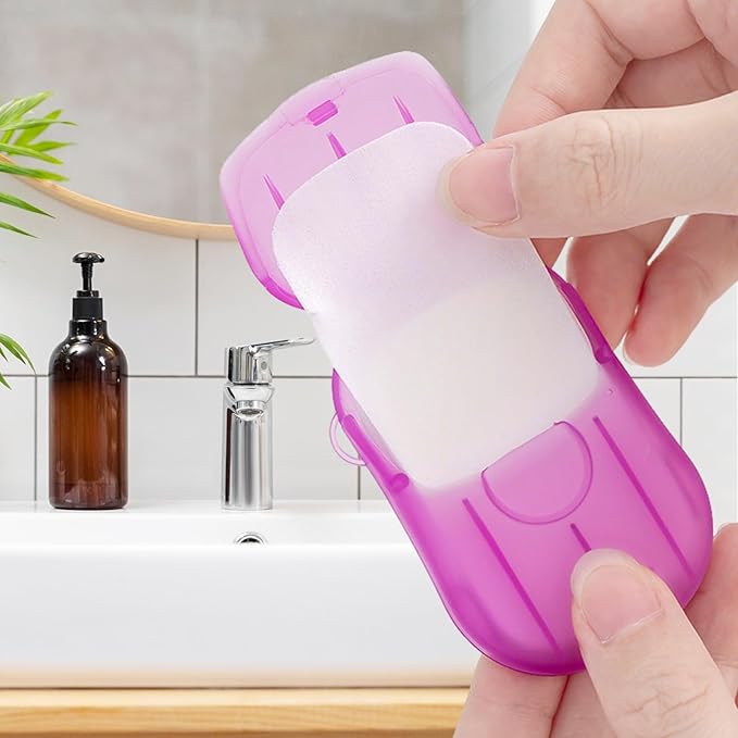 500PCS Eco Travel Soap Leaves, Portable Cleanser with 5 Scents, Paper Hand Cleaner Fragrance Color Soap Paper, Biodegradable Hand Washing Sheets for Camping/Hiking (6.5x4cm)