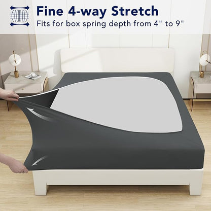 PureFit Stretchy Box Spring Cover King - Elastic Fitted Box Spring Wrap Around 4 Sides, Wrinkle & Fading Resistant Fits King and C-King Size Beds, Dark Gray