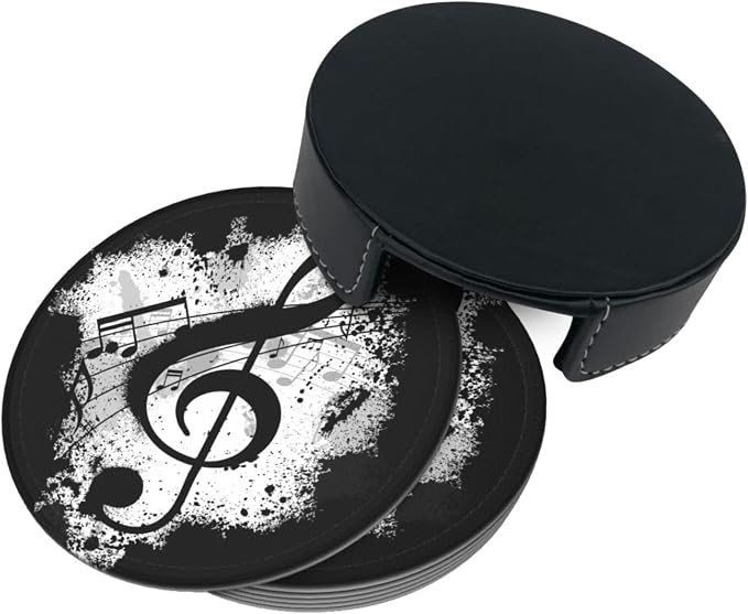 6 Pcs Music Note Leather Coasters