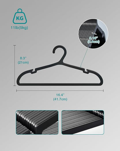 50 Pack Clothes Hangers, Non Slip Plastic Coat Hangers, Space Saving Hangers, Heavy Duty, Hanging Dry Wet Clothes,16.4" x 8.3", Black, UAPY0550B