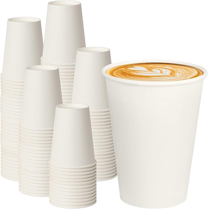 12 oz White Paper Coffee Cups, Disposable Hot Cups