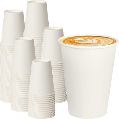 12 oz White Paper Coffee Cups, Disposable Hot Cups