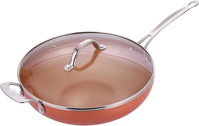 MasterPan Copper tone 12-inch Ceramic Non-stick Wok with Lid