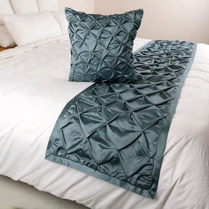 The HomeCentric Decorative Blue Full 68 x 18 inch Bed Runner Without Pillow Cover, Satin Pintucks Bed Scarf, Solid Color Modern - Satin Nights