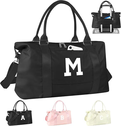 Initial Travel Duffel Bag Sports Gym Bag for Boys Teen Birthday Gifts,Black Personalized Weekender Bag Carry On Tote Bags for Men,Waterproof Overnight Luggage Bag Airplane Travel Essentials(Letter M)