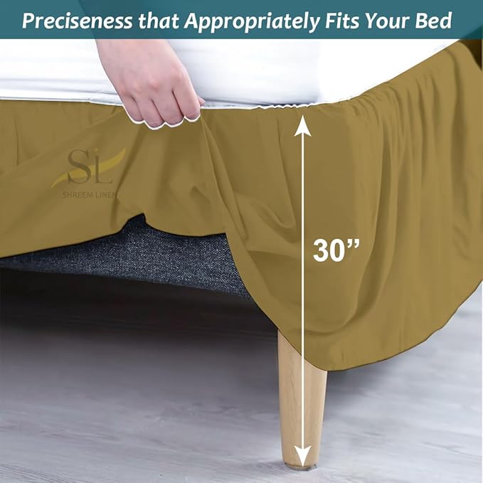 Shreem Linen Ruffled Bed Skirt with Split Corners, Gathered Style, 100% Microfiber, 30-Inch Drop, Dust Ruffle Bedskirt with Platform, Full-XXL, Taupe