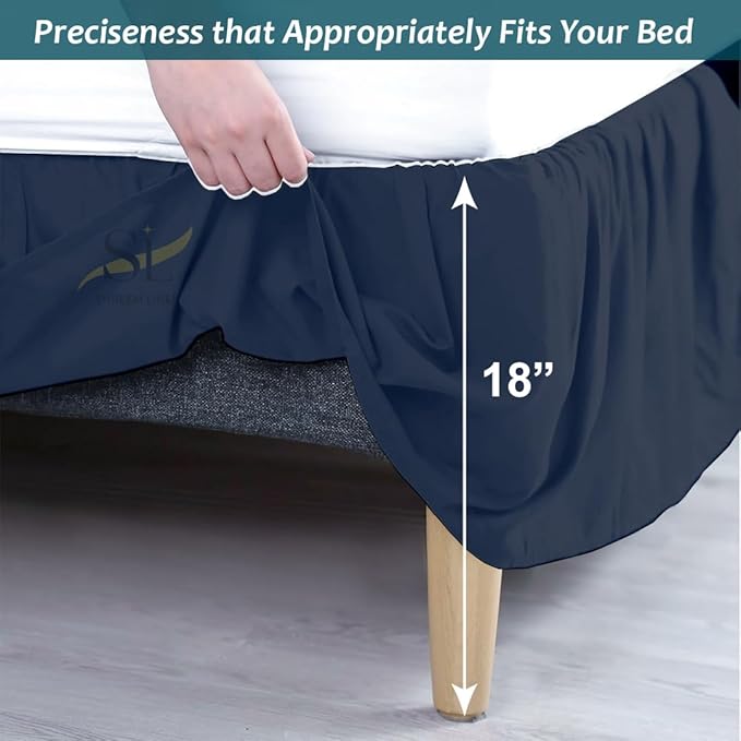 Shreem Linen Ruffled Bed Skirt with Split Corners, Gathered Style, 100% Microfiber, 18-Inch Drop, Dust Ruffle Bedskirt with Platform, King, Navy Blue