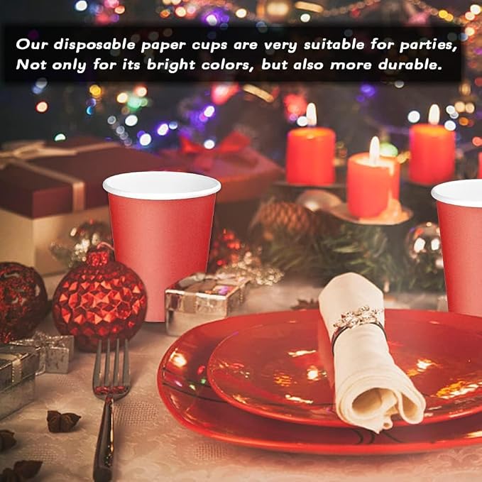 75 Pack 8 oz Disposable Paper Cups, Paper Coffee Cups-Red | Beverage Cups