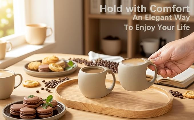 Cute Small Coffee Cups, Double Espresso Cup, 4 oz, Neutral Beige, Mini Coffee