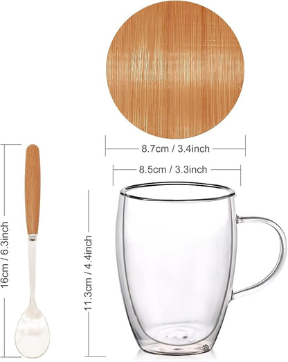 4 Pack 12oz Double Walled Glass Coffee Mugs