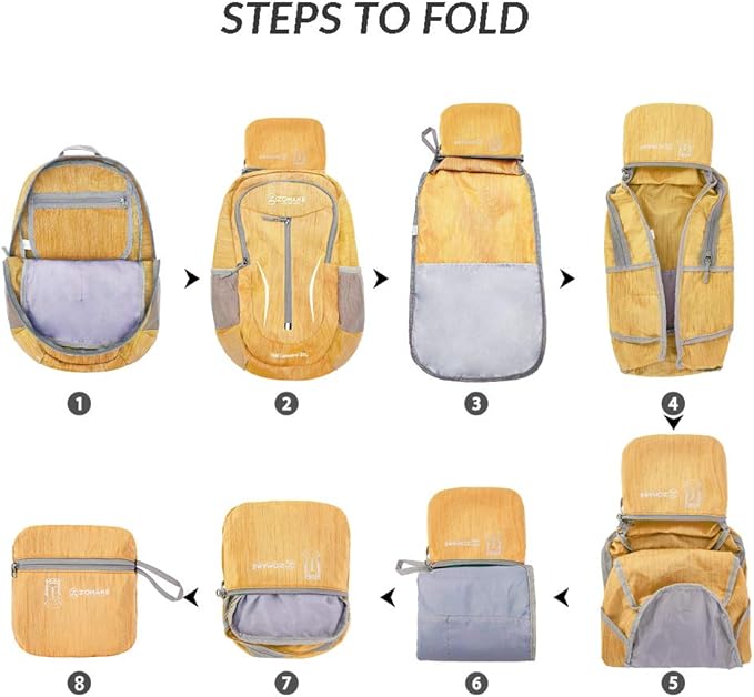 ZOMAKE 25L Ultra Lightweight Packable Backpack, Foldable Hiking Backpacks Water Resistant Small Folding Daypack for Travel(Muddy Yellow)