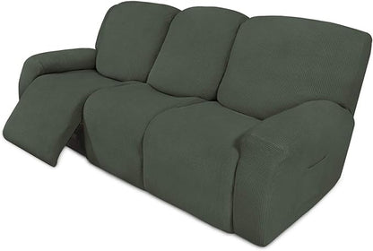 Easy-Going 8 Pieces Recliner Sofa Stretch Sofa Slipcover Sofa Cover Furniture Protector Couch Soft with Elastic Bottom Kids, Spandex Jacquard Fabric Small Checks Olive Green
