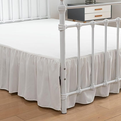 Bed Skirt King Size Ruffled Bed Skirts with Split Corners, 12 Inch Drop Dust Ruffle Bed Skirt with Platform, Ivory, King - 12" Drop