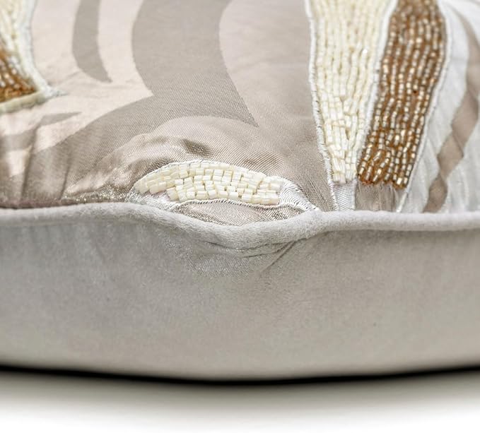 The HomeCentric King/Queen/Twin Ivory Luxury Full 68"x18" Bed Runner with One Pillow Cover, Bead Hand Embroidery Bed Scarf on Jacquard Fabric - Clarissa Serene