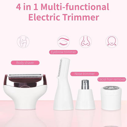 Electric Razors LED Display for Women Men, 2025 Wet/Dry Lady Shaver,4 in 1 Cordless Hair Remover with IPX7 Waterproof,Smooth & Silky Portable Bikini Electric Grooming Set (Pink & White)